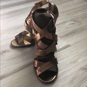 Copper “Snakeskin” Strappy Heels Size 8
